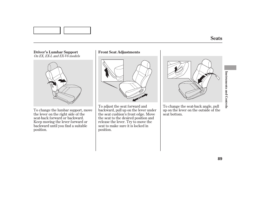 Seats | HONDA 2005 Accord Sedan - Owner's Manual User Manual | Page 90 / 302