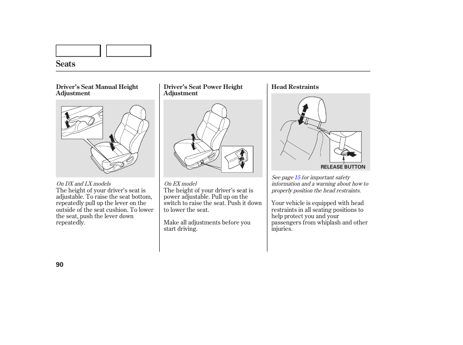 Seats | HONDA 2005 Accord Sedan - Owner's Manual User Manual | Page 91 / 302