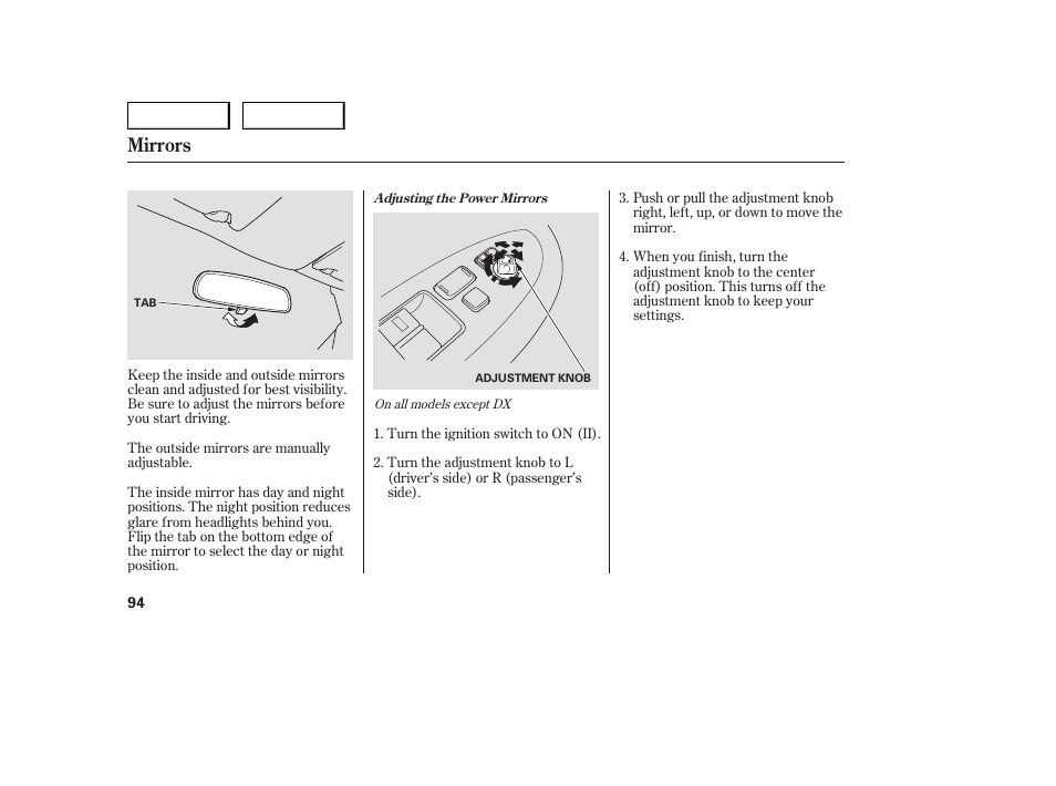 Mirrors | HONDA 2005 Accord Sedan - Owner's Manual User Manual | Page 95 / 302