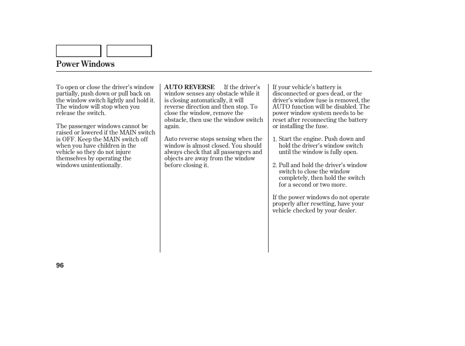 Power windows | HONDA 2005 Accord Sedan - Owner's Manual User Manual | Page 97 / 302