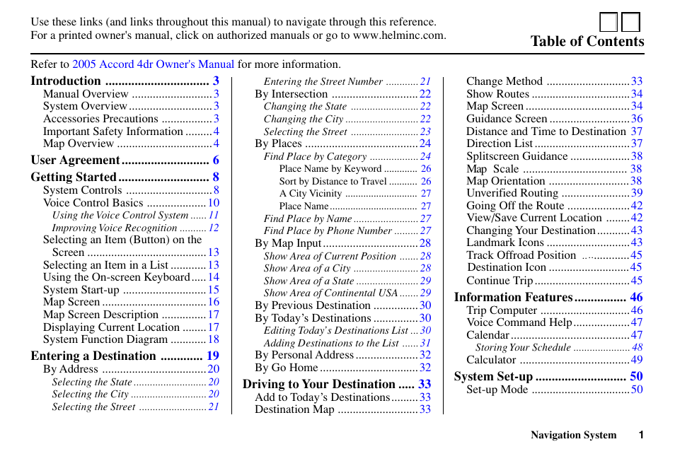 HONDA 2005 Accord - Navigation Manual User Manual | 2 pages