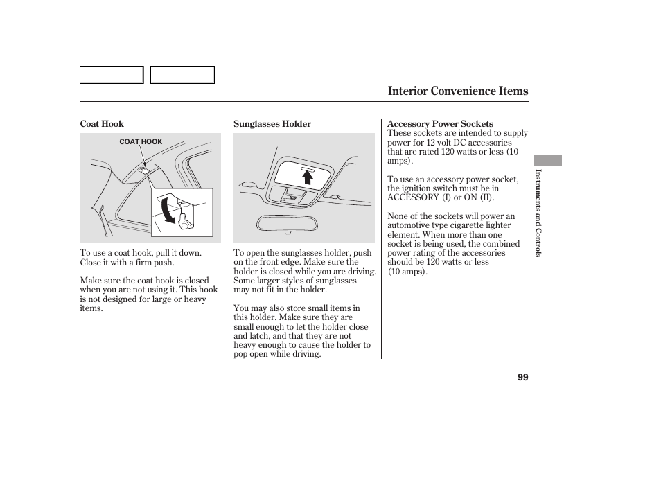Interior convenience items | HONDA 2005 Accord Coupe - Owner's Manual User Manual | Page 101 / 303