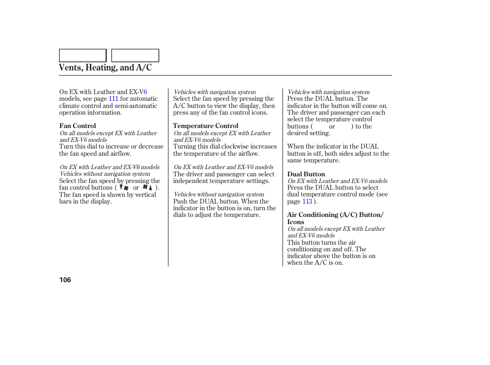 Vents, heating, and a/c | HONDA 2005 Accord Coupe - Owner's Manual User Manual | Page 108 / 303
