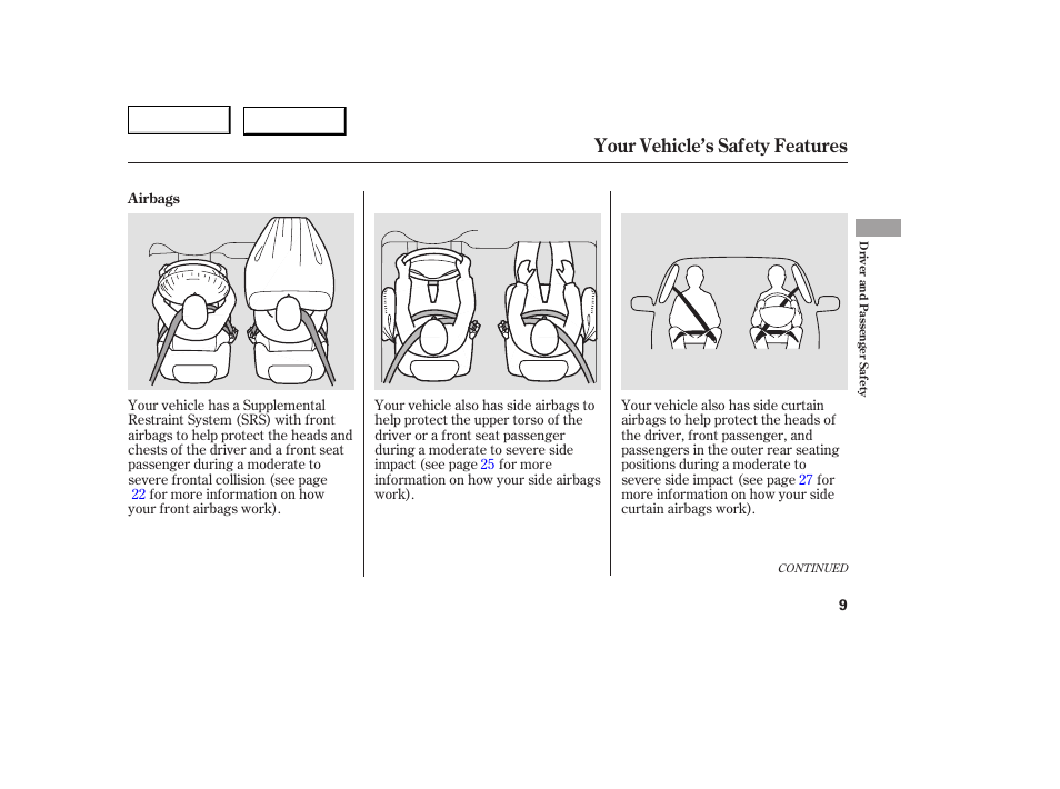 Your vehicle’s safety features | HONDA 2005 Accord Coupe - Owner's Manual User Manual | Page 11 / 303