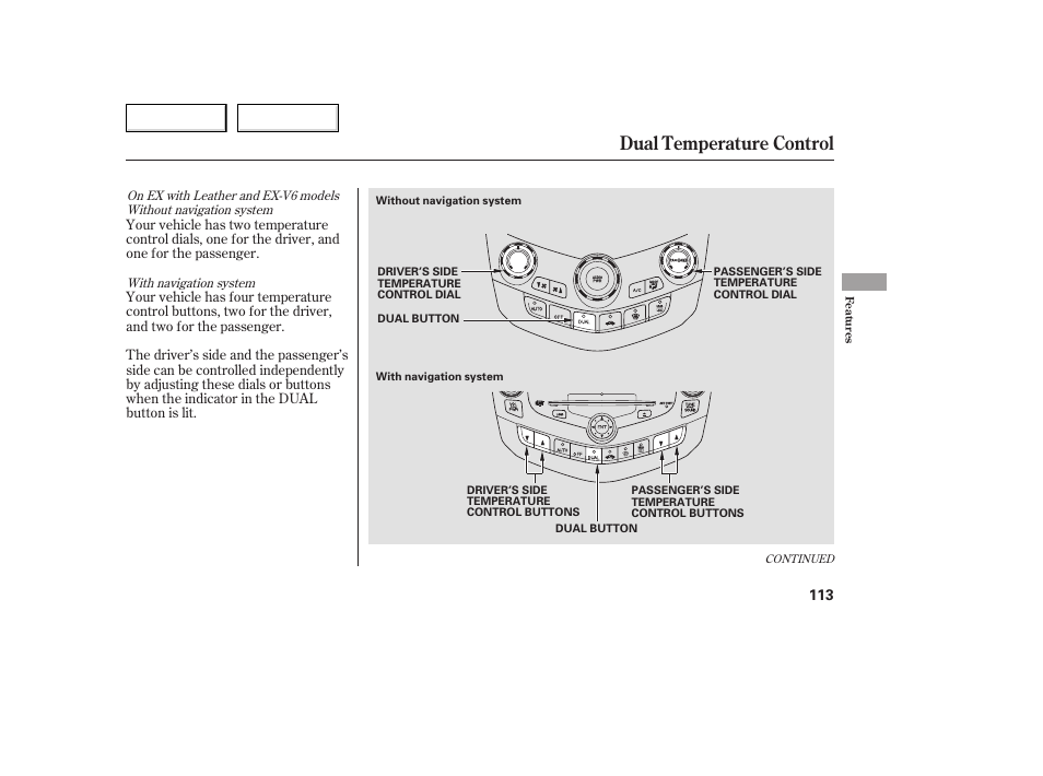 Dual temperature control | HONDA 2005 Accord Coupe - Owner's Manual User Manual | Page 115 / 303