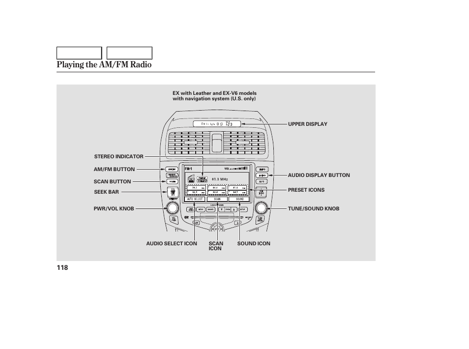 Playing the am/fm radio | HONDA 2005 Accord Coupe - Owner's Manual User Manual | Page 120 / 303