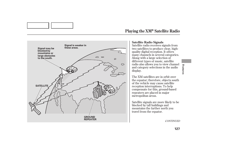 Playing the xm satellite radio | HONDA 2005 Accord Coupe - Owner's Manual User Manual | Page 129 / 303