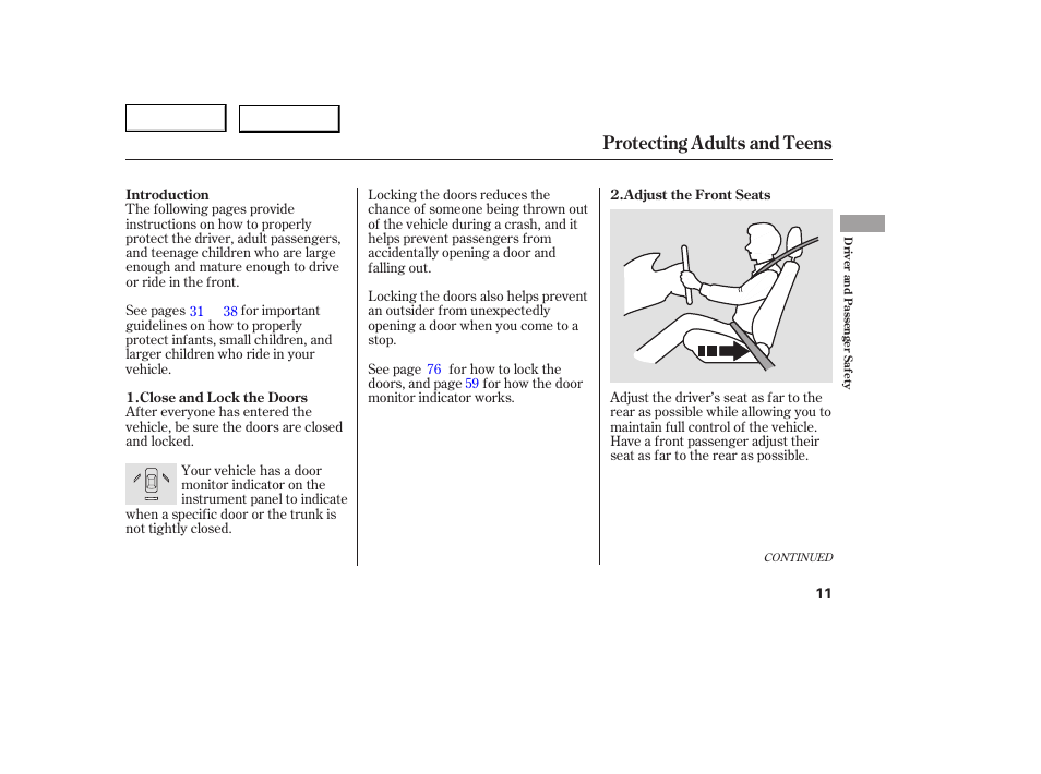 Protecting adults and teens | HONDA 2005 Accord Coupe - Owner's Manual User Manual | Page 13 / 303