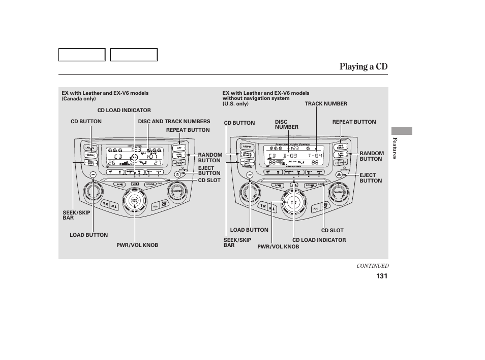 Playing a cd | HONDA 2005 Accord Coupe - Owner's Manual User Manual | Page 133 / 303