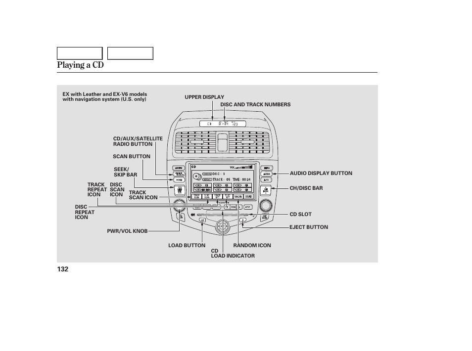 Playing a cd | HONDA 2005 Accord Coupe - Owner's Manual User Manual | Page 134 / 303