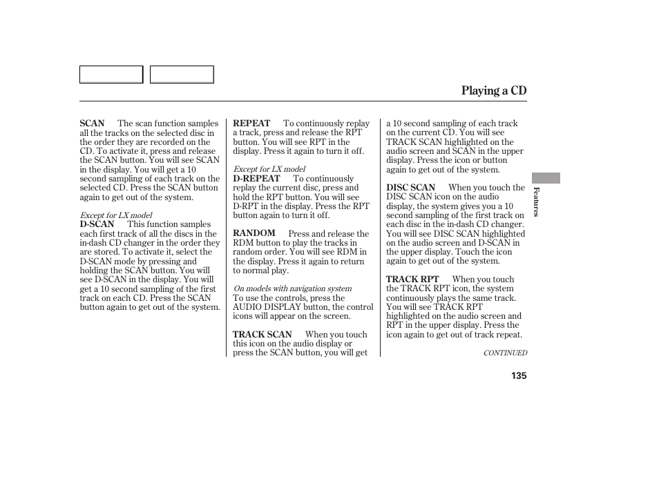 Playing a cd | HONDA 2005 Accord Coupe - Owner's Manual User Manual | Page 137 / 303