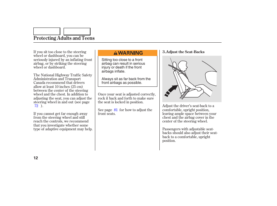 Protecting adults and teens | HONDA 2005 Accord Coupe - Owner's Manual User Manual | Page 14 / 303