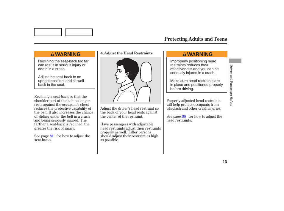 Protecting adults and teens | HONDA 2005 Accord Coupe - Owner's Manual User Manual | Page 15 / 303