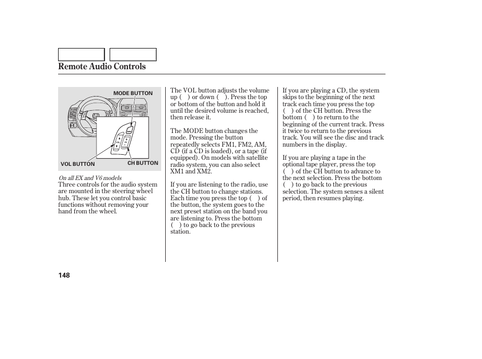 Remote audio controls | HONDA 2005 Accord Coupe - Owner's Manual User Manual | Page 150 / 303