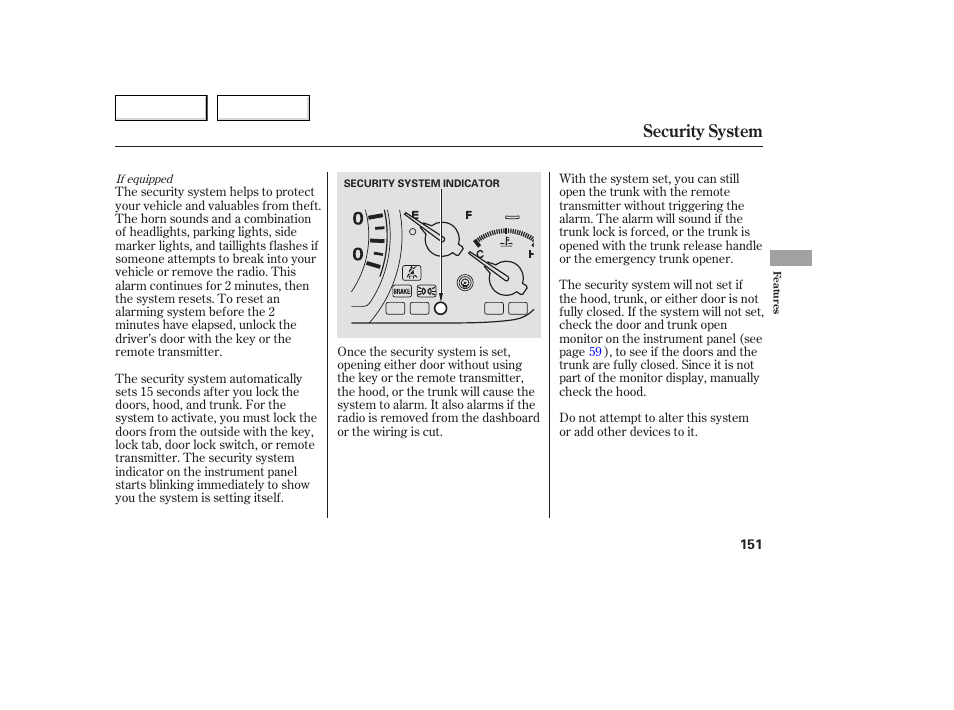 Security system | HONDA 2005 Accord Coupe - Owner's Manual User Manual | Page 153 / 303