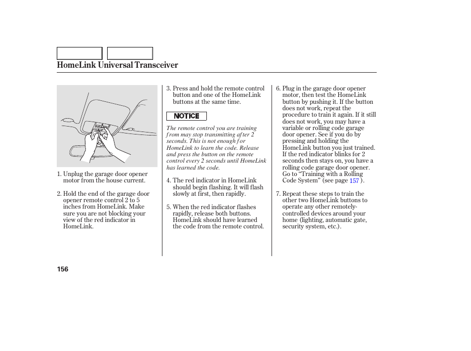 Homelink universal transceiver | HONDA 2005 Accord Coupe - Owner's Manual User Manual | Page 158 / 303