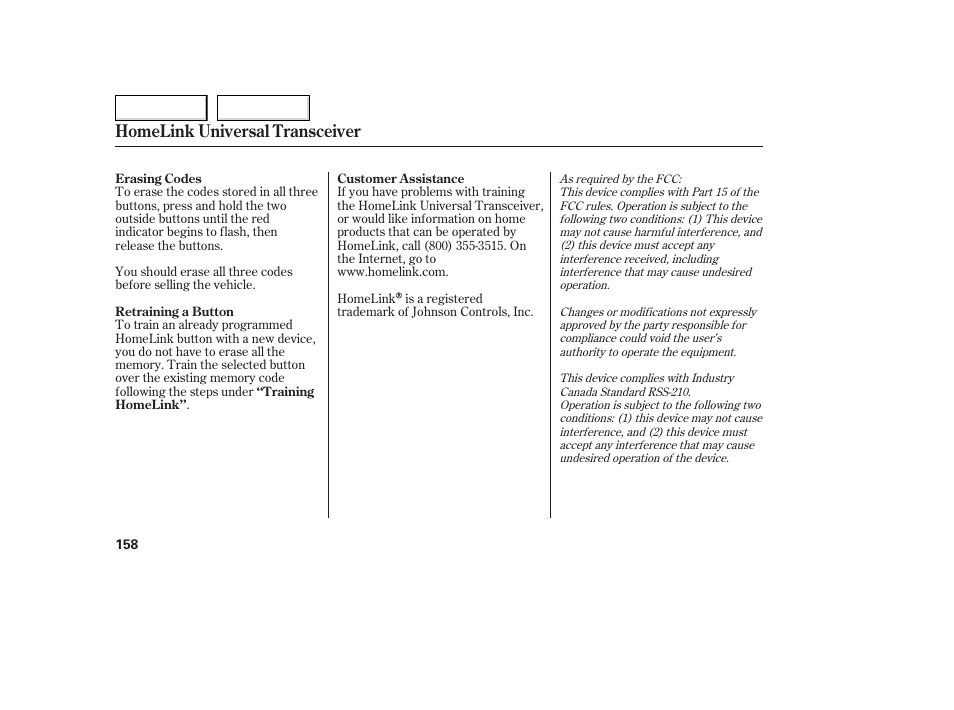 Homelink universal transceiver | HONDA 2005 Accord Coupe - Owner's Manual User Manual | Page 160 / 303