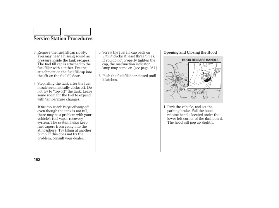 Service station procedures | HONDA 2005 Accord Coupe - Owner's Manual User Manual | Page 164 / 303