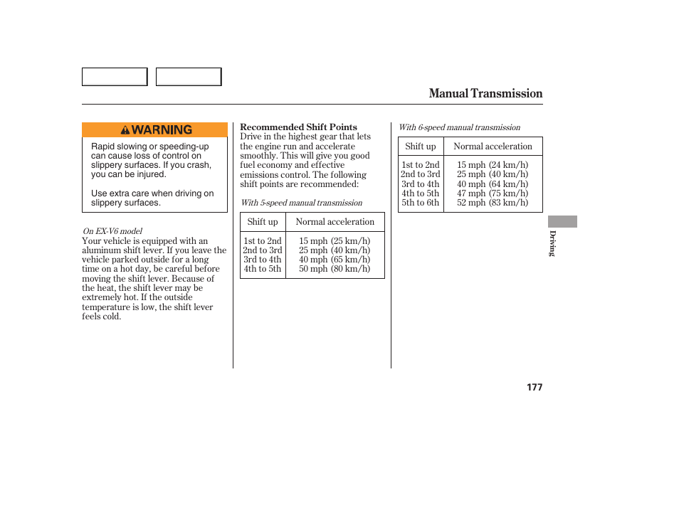 Manual transmission | HONDA 2005 Accord Coupe - Owner's Manual User Manual | Page 179 / 303