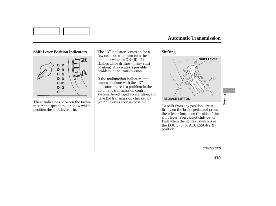 Automatic transmission | HONDA 2005 Accord Coupe - Owner's Manual User Manual | Page 181 / 303