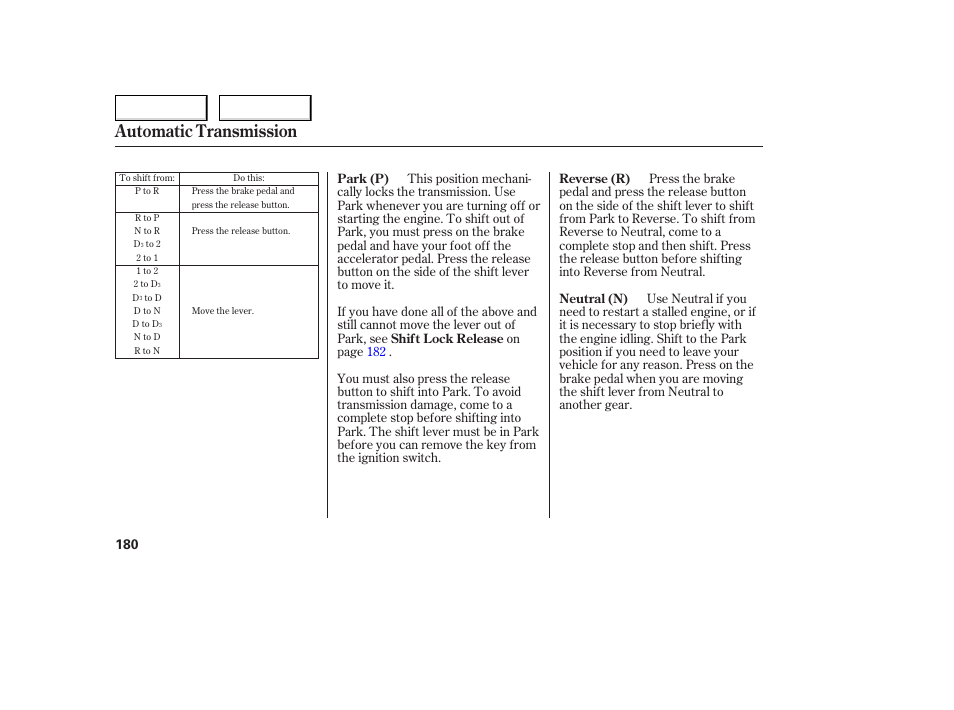 Automatic transmission | HONDA 2005 Accord Coupe - Owner's Manual User Manual | Page 182 / 303