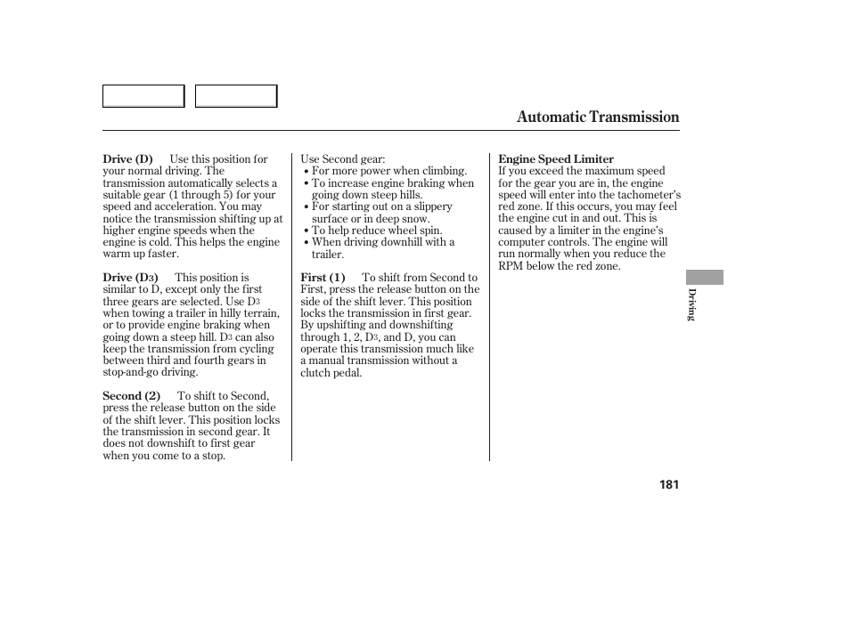 Automatic transmission | HONDA 2005 Accord Coupe - Owner's Manual User Manual | Page 183 / 303