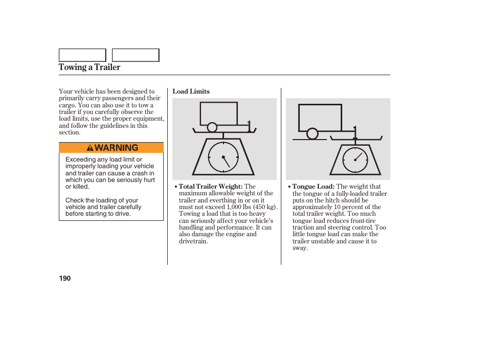 Towing a trailer | HONDA 2005 Accord Coupe - Owner's Manual User Manual | Page 192 / 303