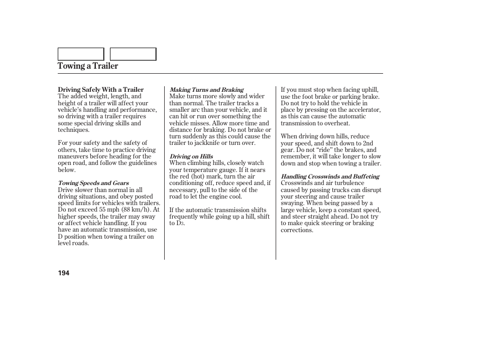 Towing a trailer | HONDA 2005 Accord Coupe - Owner's Manual User Manual | Page 196 / 303