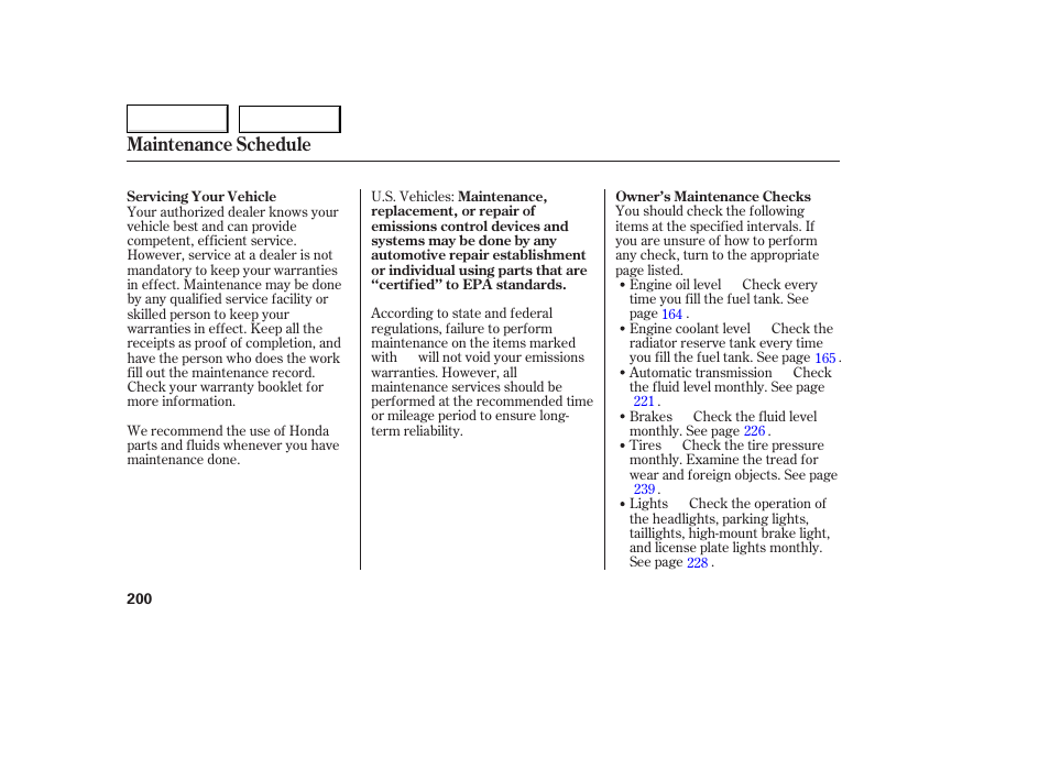 Maintenance schedule | HONDA 2005 Accord Coupe - Owner's Manual User Manual | Page 202 / 303