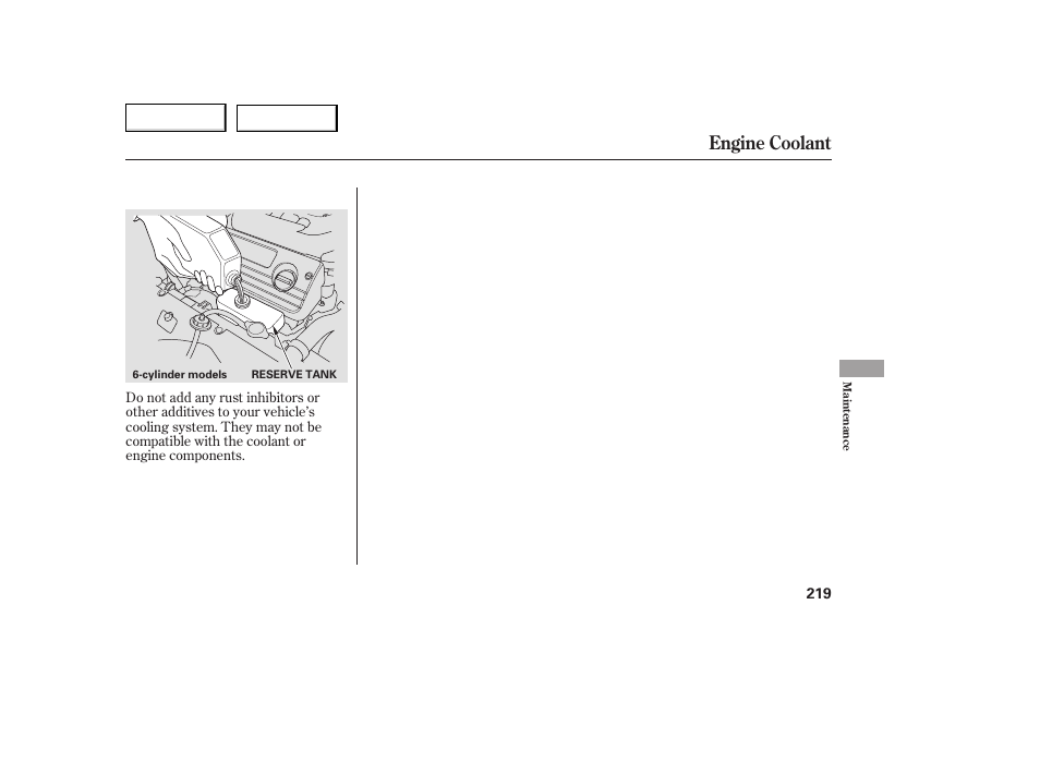 Engine coolant | HONDA 2005 Accord Coupe - Owner's Manual User Manual | Page 221 / 303
