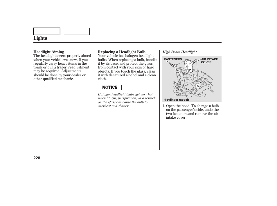 Lights | HONDA 2005 Accord Coupe - Owner's Manual User Manual | Page 230 / 303