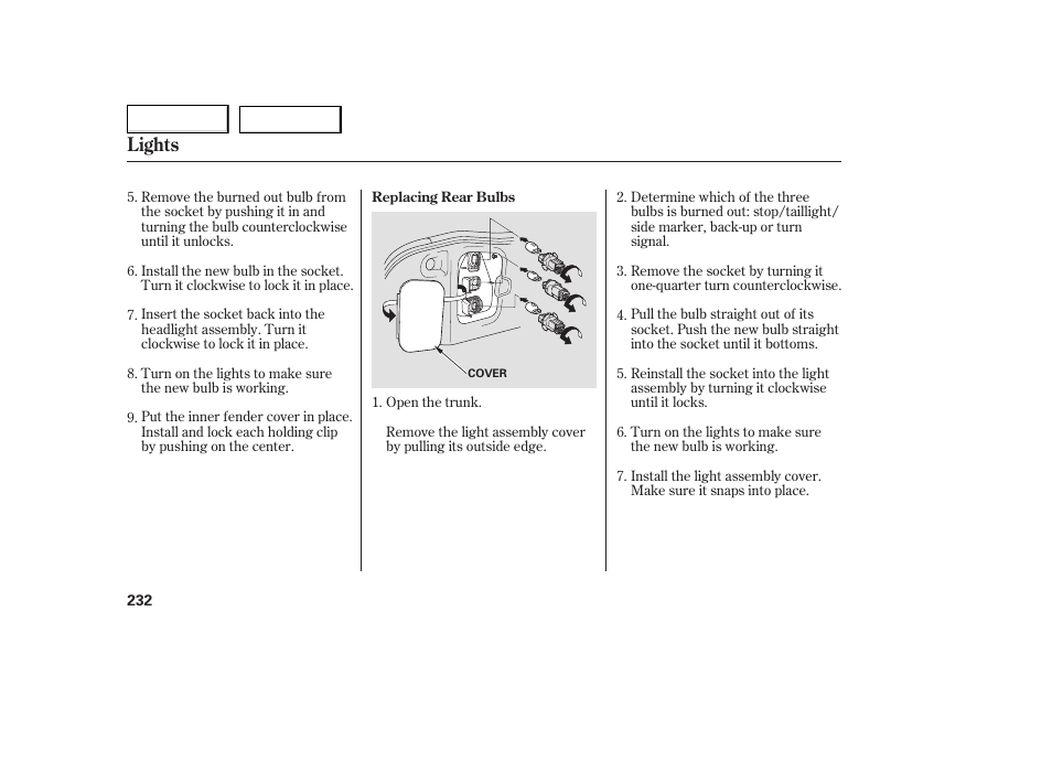Lights | HONDA 2005 Accord Coupe - Owner's Manual User Manual | Page 234 / 303