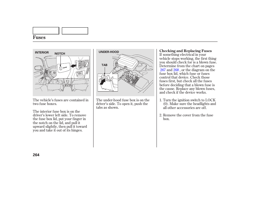 Fuses | HONDA 2005 Accord Coupe - Owner's Manual User Manual | Page 266 / 303