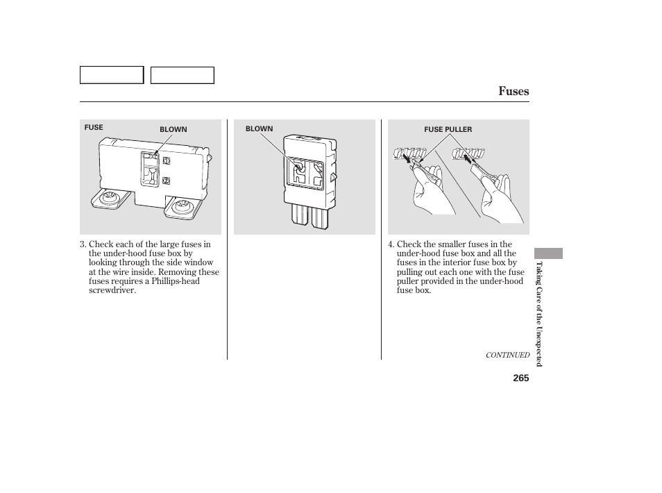 Fuses | HONDA 2005 Accord Coupe - Owner's Manual User Manual | Page 267 / 303