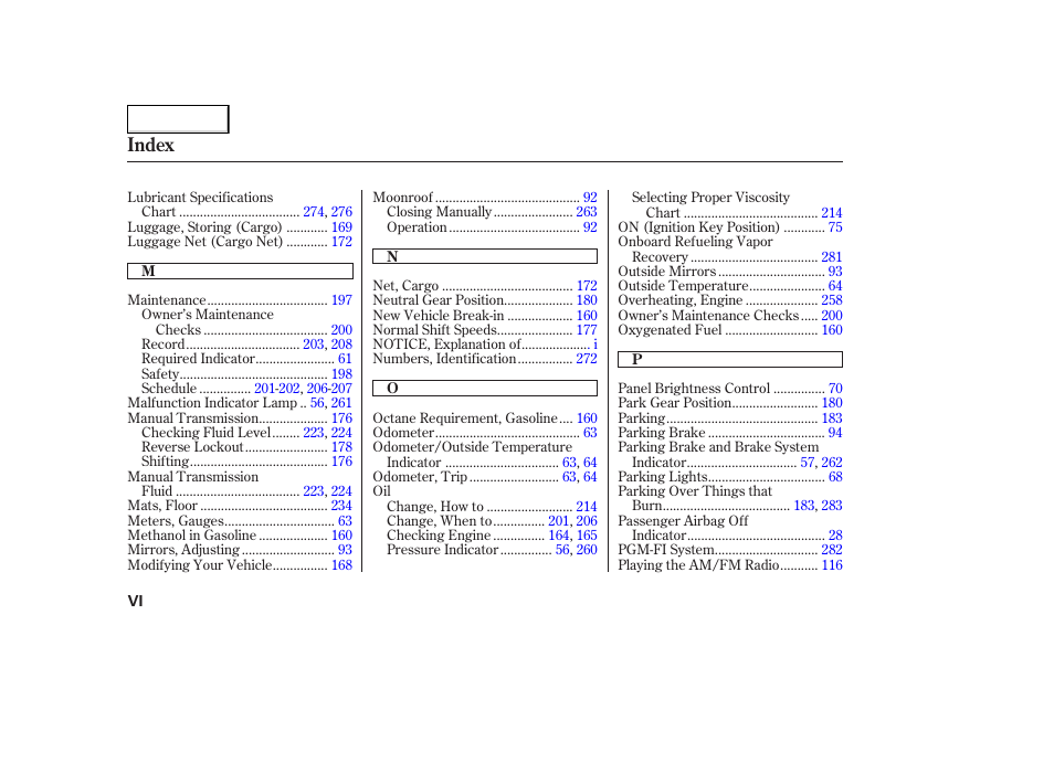 Index | HONDA 2005 Accord Coupe - Owner's Manual User Manual | Page 298 / 303