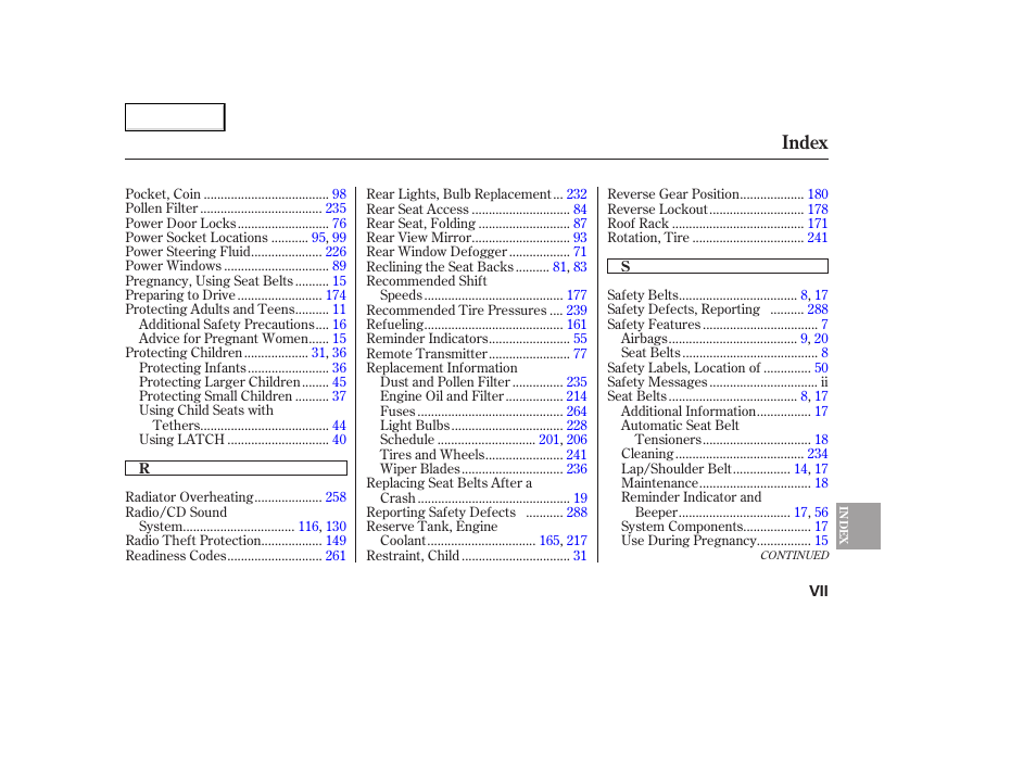 Index | HONDA 2005 Accord Coupe - Owner's Manual User Manual | Page 299 / 303
