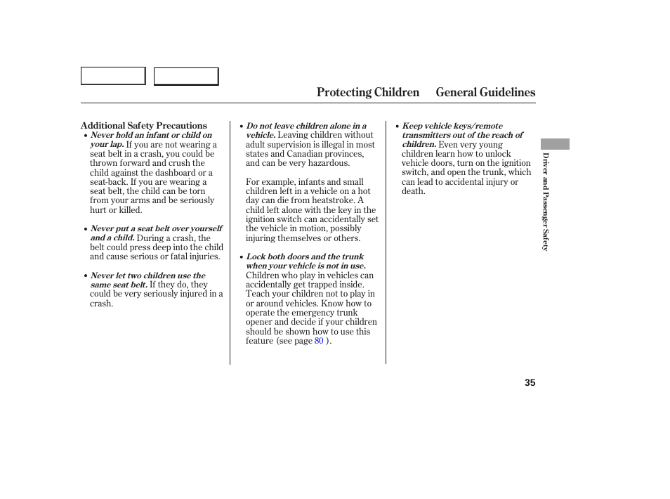 Protecting children general guidelines | HONDA 2005 Accord Coupe - Owner's Manual User Manual | Page 37 / 303