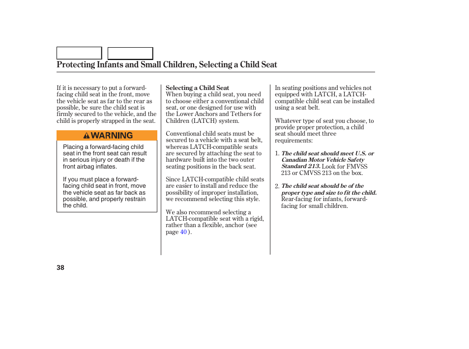 HONDA 2005 Accord Coupe - Owner's Manual User Manual | Page 40 / 303