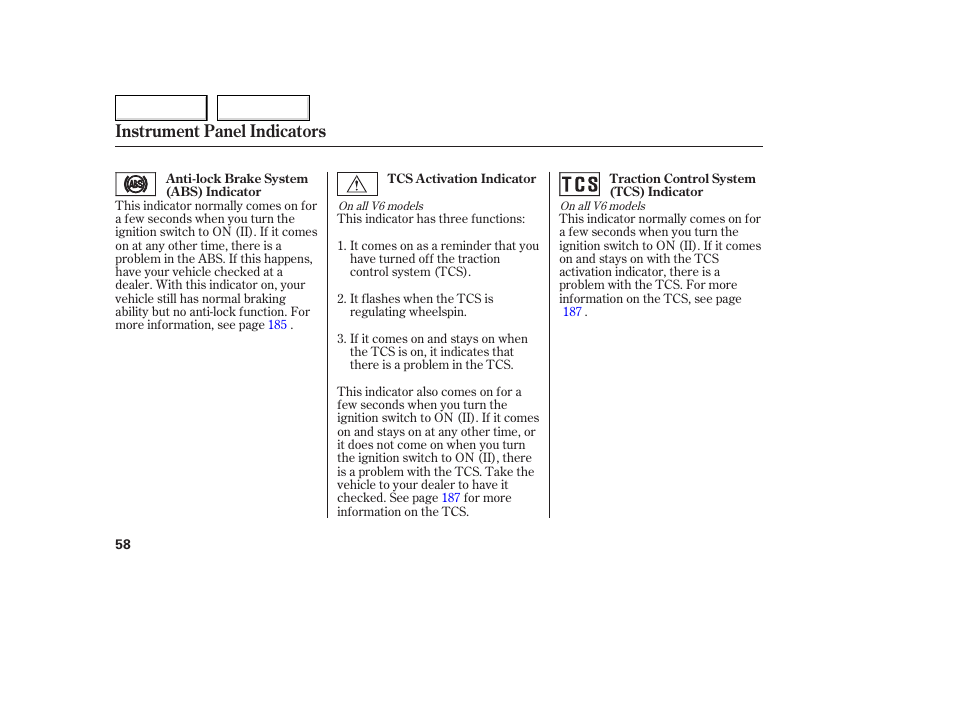Instrument panel indicators | HONDA 2005 Accord Coupe - Owner's Manual User Manual | Page 60 / 303