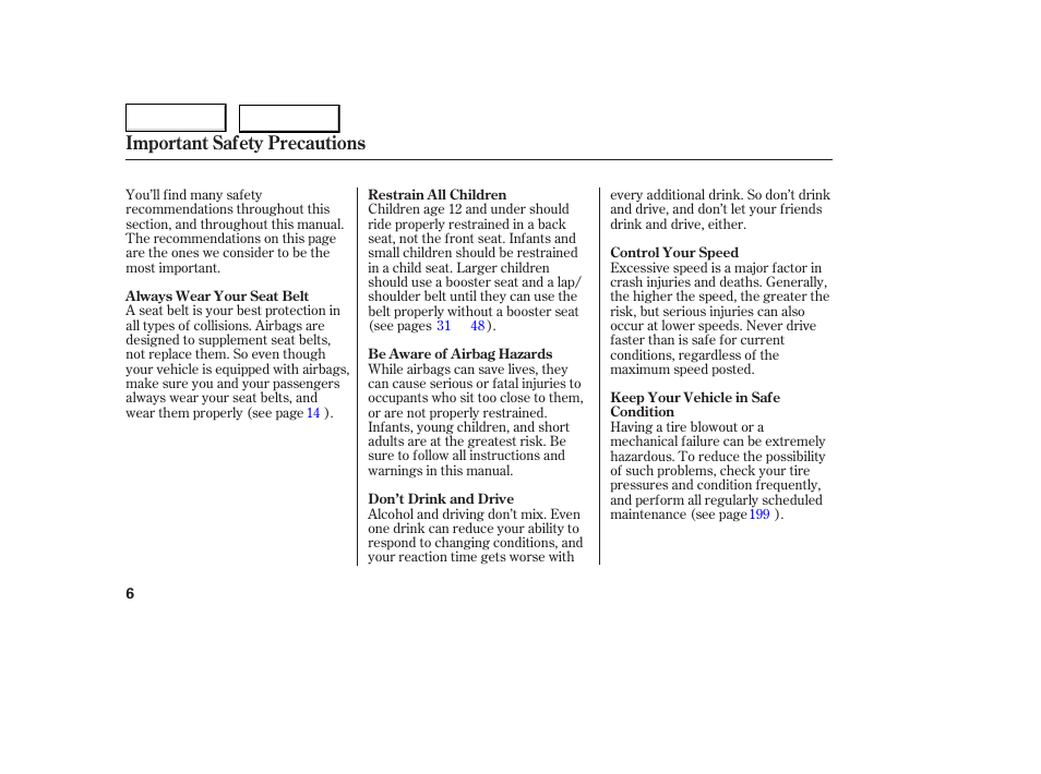 Important safety precautions | HONDA 2005 Accord Coupe - Owner's Manual User Manual | Page 8 / 303