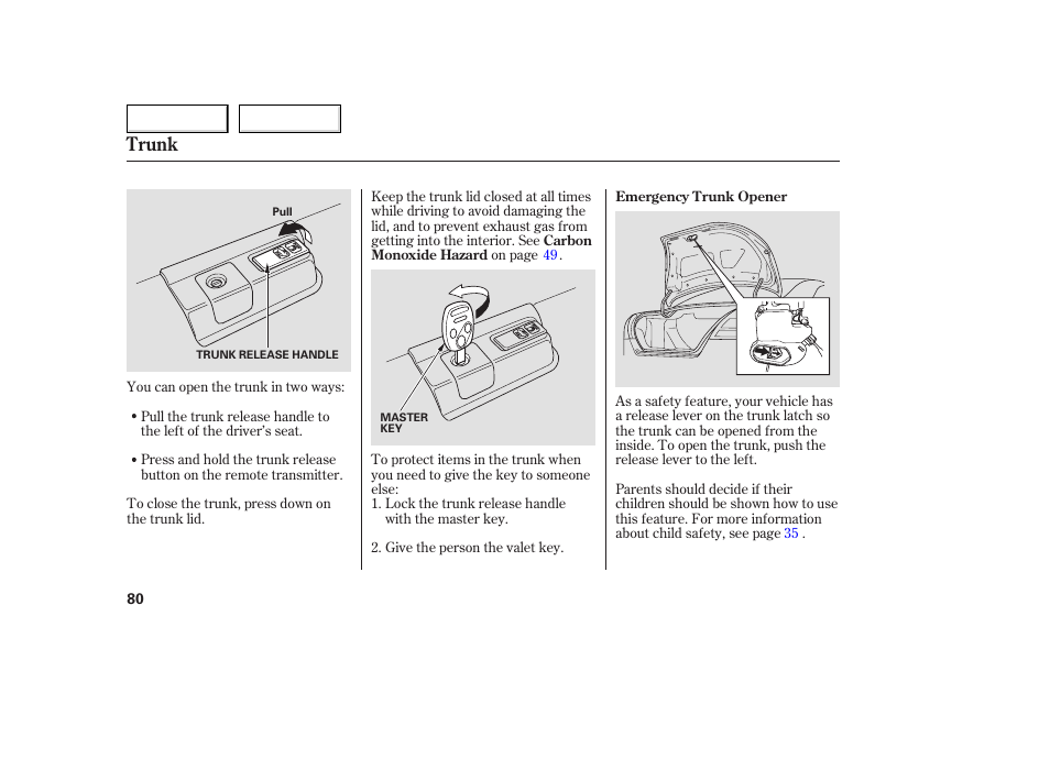 Trunk | HONDA 2005 Accord Coupe - Owner's Manual User Manual | Page 82 / 303