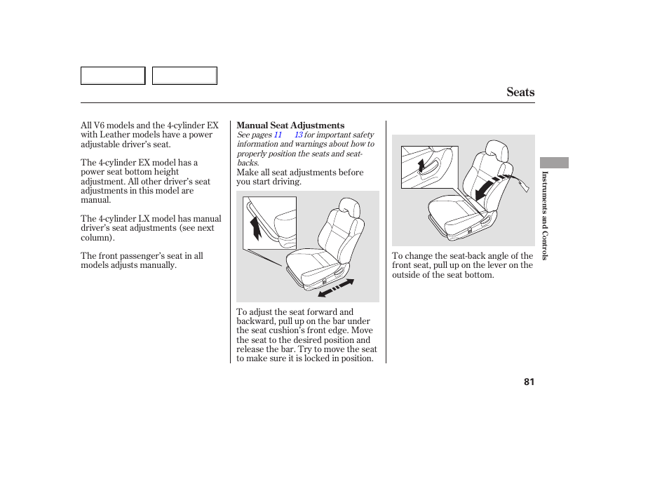 Seats | HONDA 2005 Accord Coupe - Owner's Manual User Manual | Page 83 / 303