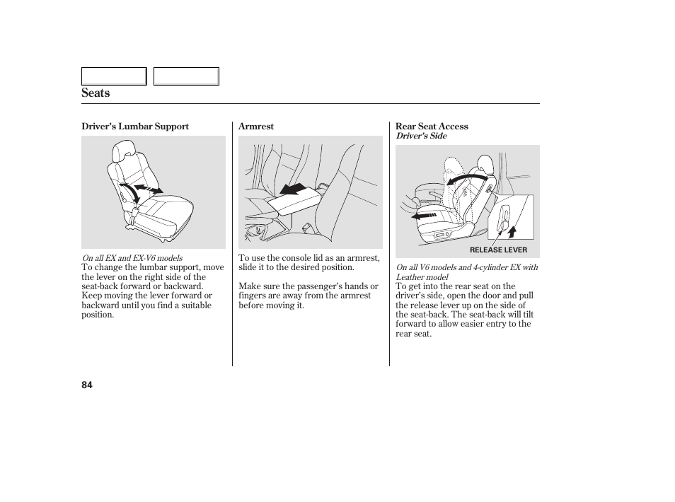 Seats | HONDA 2005 Accord Coupe - Owner's Manual User Manual | Page 86 / 303