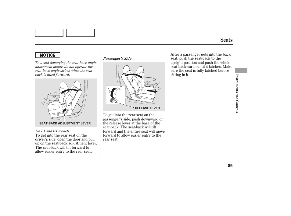 Seats | HONDA 2005 Accord Coupe - Owner's Manual User Manual | Page 87 / 303