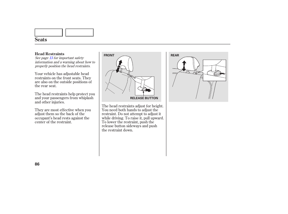 Seats | HONDA 2005 Accord Coupe - Owner's Manual User Manual | Page 88 / 303
