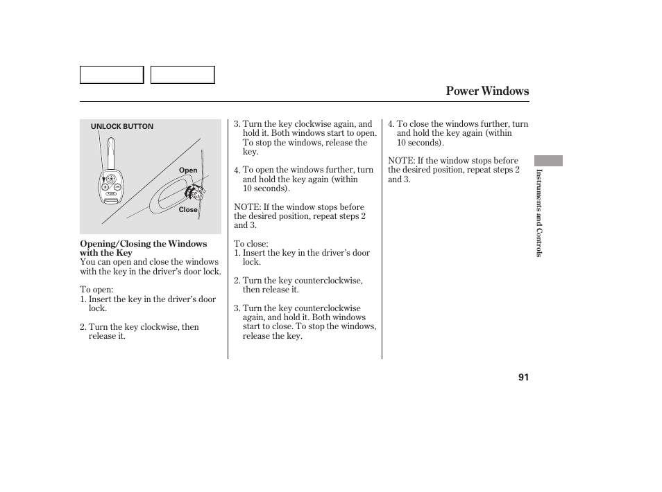 Power windows | HONDA 2005 Accord Coupe - Owner's Manual User Manual | Page 93 / 303
