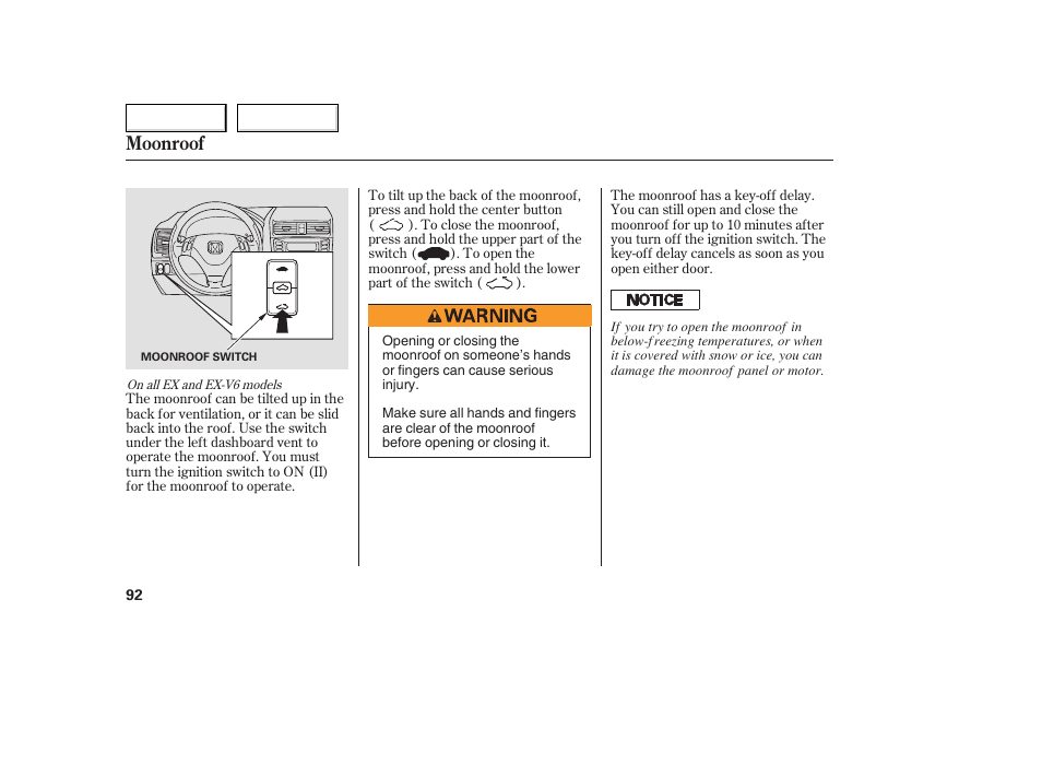 Moonroof | HONDA 2005 Accord Coupe - Owner's Manual User Manual | Page 94 / 303