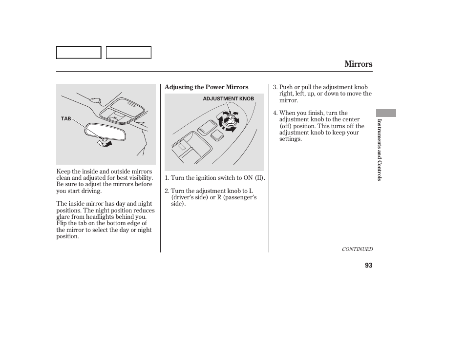 Mirrors | HONDA 2005 Accord Coupe - Owner's Manual User Manual | Page 95 / 303