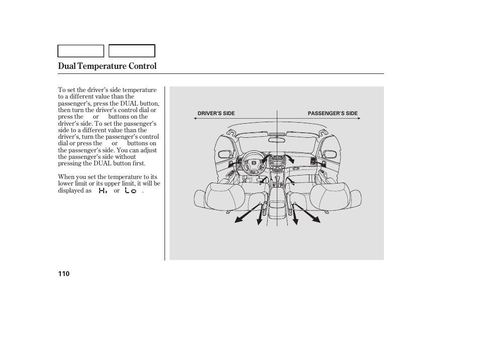 Dual temperature control | HONDA 2005 Accord Hybrid - Owner's Manual User Manual | Page 111 / 286