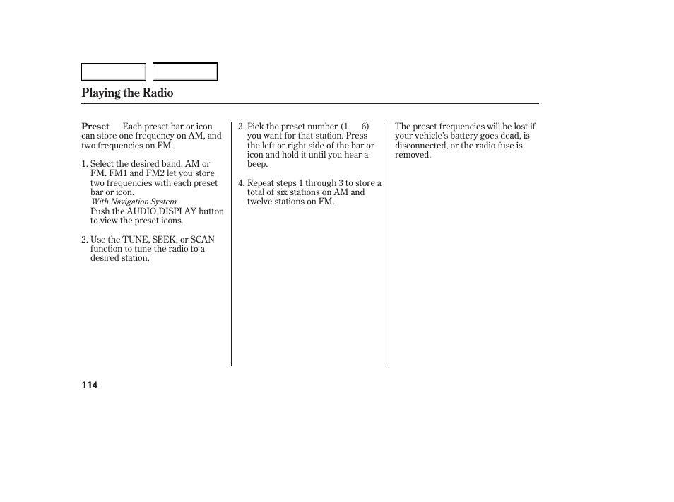 Playing the radio | HONDA 2005 Accord Hybrid - Owner's Manual User Manual | Page 115 / 286